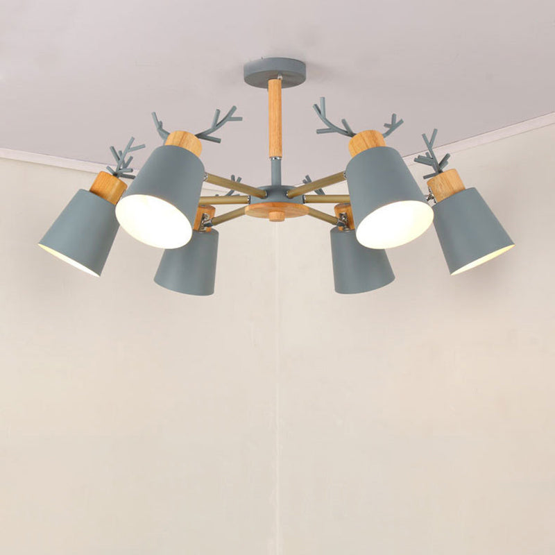 Nordic 6 Bulbs Antler Semi Flush Mount Cone Ceiling Light Fixture with Metal Shade 6 Grey Clearhalo 'Ceiling Lights' 'Close To Ceiling Lights' 'Close to ceiling' 'Semi-flushmount' Lighting' 2011039