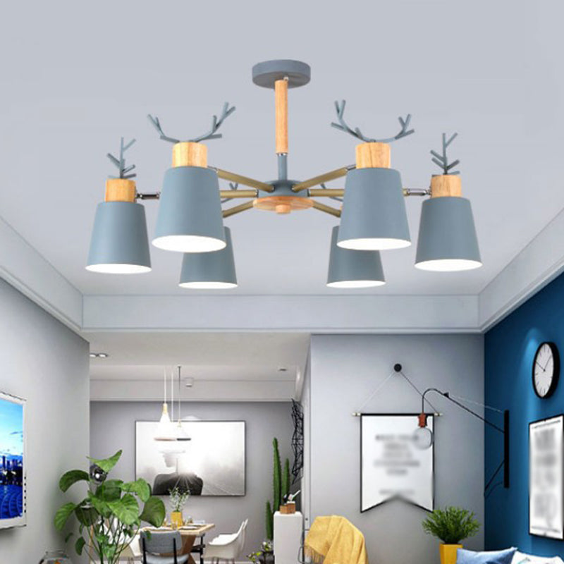 Nordic 6 Bulbs Antler Semi Flush Mount Cone Ceiling Light Fixture with Metal Shade Clearhalo 'Ceiling Lights' 'Close To Ceiling Lights' 'Close to ceiling' 'Semi-flushmount' Lighting' 2011040