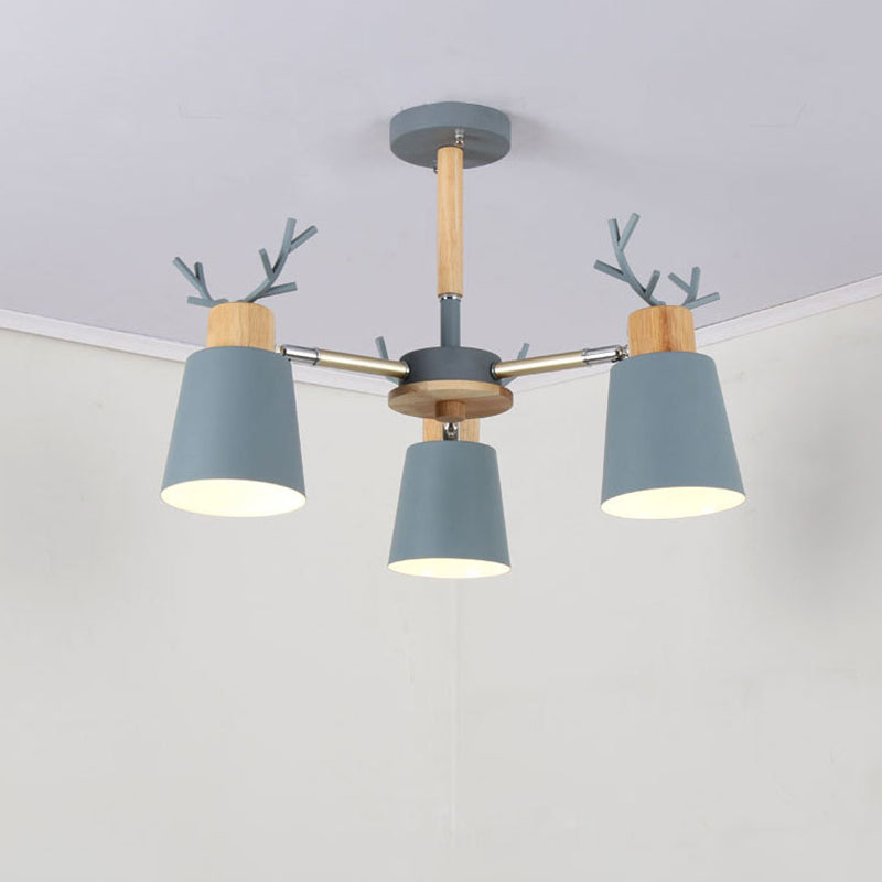 Nordic 6 Bulbs Antler Semi Flush Mount Cone Ceiling Light Fixture with Metal Shade 3 Grey Clearhalo 'Ceiling Lights' 'Close To Ceiling Lights' 'Close to ceiling' 'Semi-flushmount' Lighting' 2011041