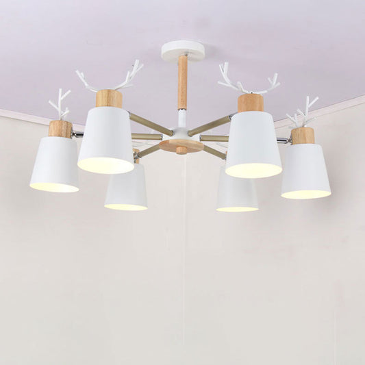 Nordic 6 Bulbs Antler Semi Flush Mount Cone Ceiling Light Fixture with Metal Shade 6 White Clearhalo 'Ceiling Lights' 'Close To Ceiling Lights' 'Close to ceiling' 'Semi-flushmount' Lighting' 2011042