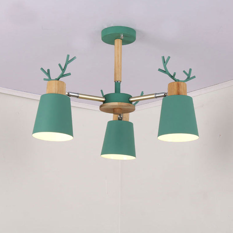 Nordic 6 Bulbs Antler Semi Flush Mount Cone Ceiling Light Fixture with Metal Shade 3 Green Clearhalo 'Ceiling Lights' 'Close To Ceiling Lights' 'Close to ceiling' 'Semi-flushmount' Lighting' 2011045