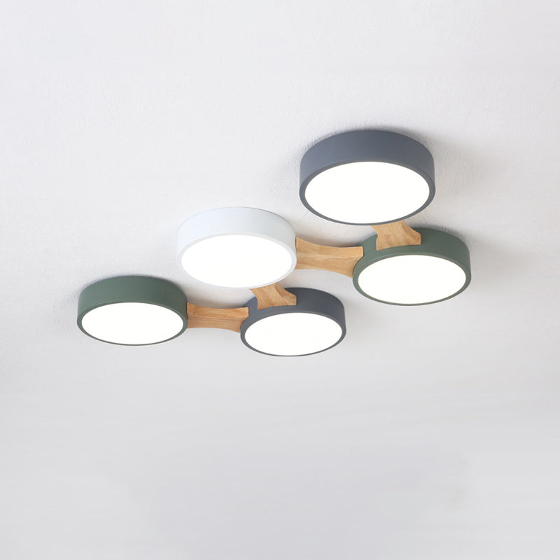 Modern minimalist led drum shaped wood & sales metal & acrylic flush mount ceiling light