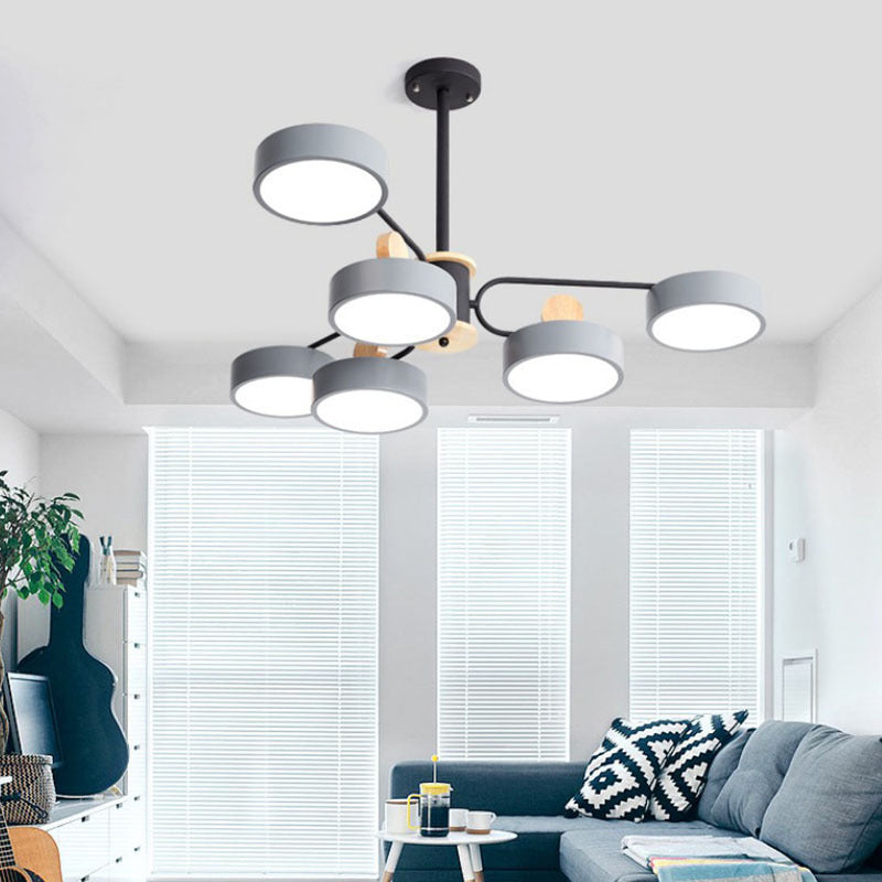 Simplicity Starburst Chandelier Light Metal Living Room Ceiling Lamp with Acrylic Shade 6 Grey Clearhalo 'Ceiling Lights' 'Chandeliers' 'Modern Chandeliers' 'Modern' Lighting' 2011156