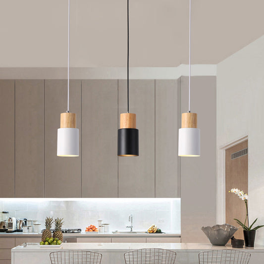 Simple 1 Bulb Pendant Ceiling Light Cylinder Wood Down Lighting with Metal Shade Clearhalo 'Ceiling Lights' 'Modern Pendants' 'Modern' 'Pendant Lights' 'Pendants' Lighting' 2011189