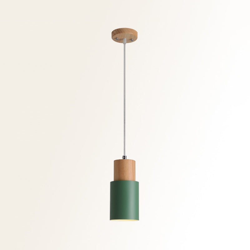 Simple 1 Bulb Pendant Ceiling Light Cylinder Wood Down Lighting with Metal Shade Clearhalo 'Ceiling Lights' 'Modern Pendants' 'Modern' 'Pendant Lights' 'Pendants' Lighting' 2011192