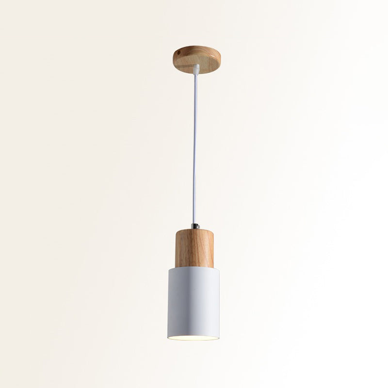 Simple 1 Bulb Pendant Ceiling Light Cylinder Wood Down Lighting with Metal Shade Clearhalo 'Ceiling Lights' 'Modern Pendants' 'Modern' 'Pendant Lights' 'Pendants' Lighting' 2011194