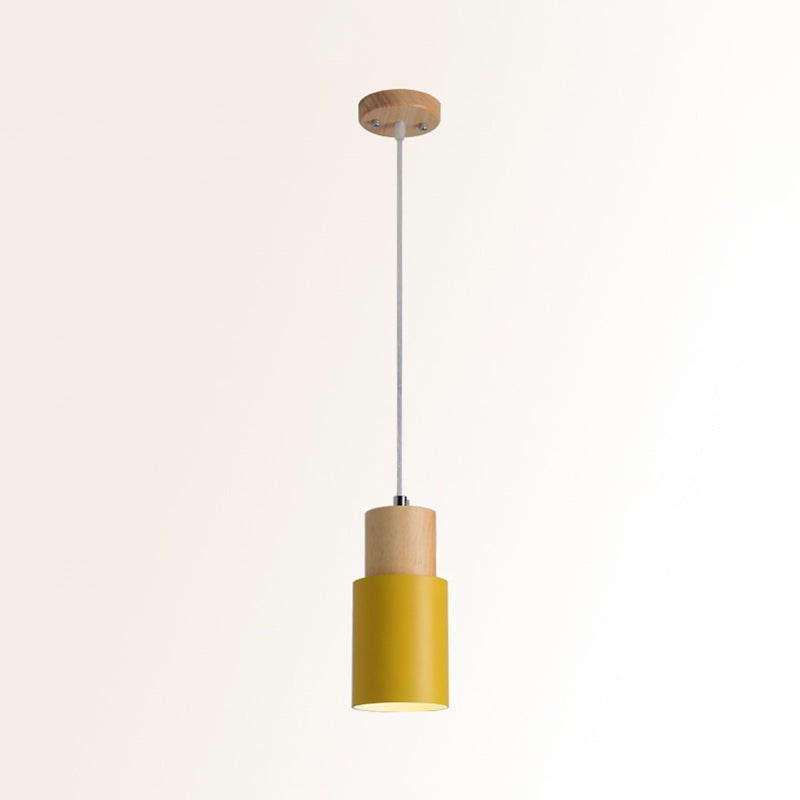 Simple 1 Bulb Pendant Ceiling Light Cylinder Wood Down Lighting with Metal Shade Yellow Clearhalo 'Ceiling Lights' 'Modern Pendants' 'Modern' 'Pendant Lights' 'Pendants' Lighting' 2011196