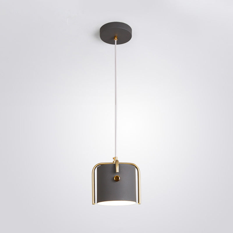 Bucket Shade Drop Pendant Modernist Metal 1 Head Dining Room Hanging Lamp Kit with Cross Top Grey Clearhalo 'Ceiling Lights' 'Modern Pendants' 'Modern' 'Pendant Lights' 'Pendants' Lighting' 2011200
