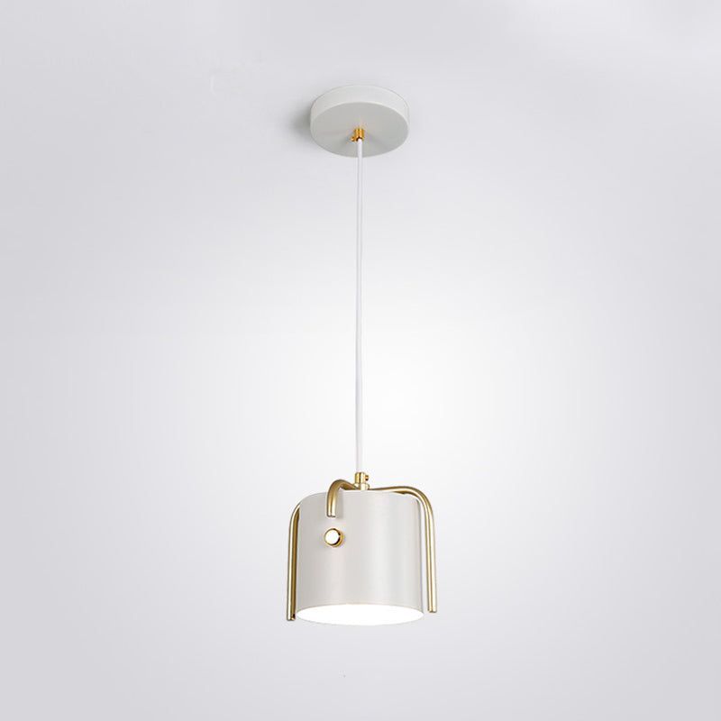 Bucket Shade Drop Pendant Modernist Metal 1 Head Dining Room Hanging Lamp Kit with Cross Top White Clearhalo 'Ceiling Lights' 'Modern Pendants' 'Modern' 'Pendant Lights' 'Pendants' Lighting' 2011202