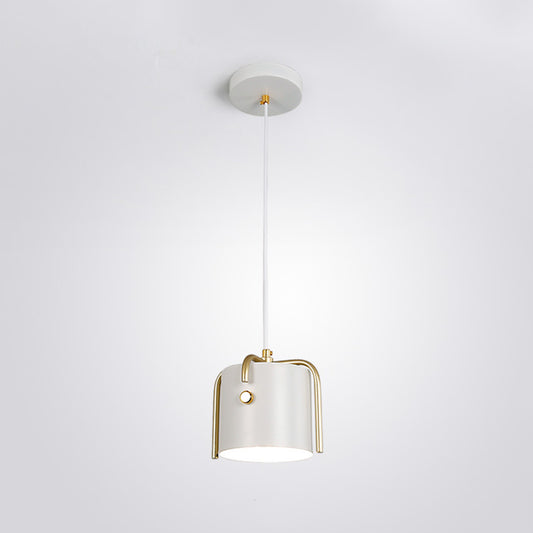 Bucket Shade Drop Pendant Modernist Metal 1 Head Dining Room Hanging Lamp Kit with Cross Top White Clearhalo 'Ceiling Lights' 'Modern Pendants' 'Modern' 'Pendant Lights' 'Pendants' Lighting' 2011202