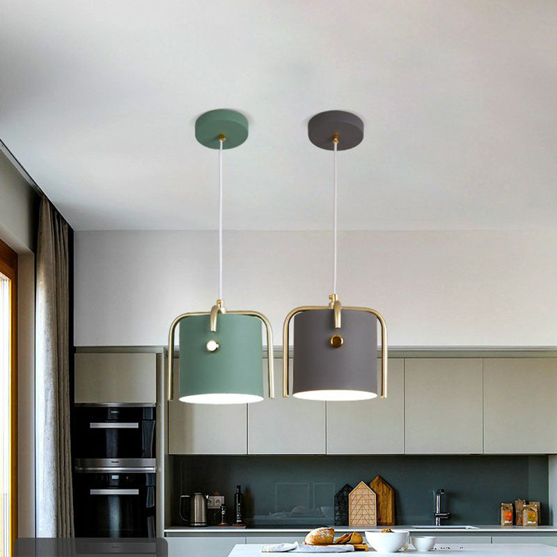 Bucket Shade Drop Pendant Modernist Metal 1 Head Dining Room Hanging Lamp Kit with Cross Top Clearhalo 'Ceiling Lights' 'Modern Pendants' 'Modern' 'Pendant Lights' 'Pendants' Lighting' 2011203