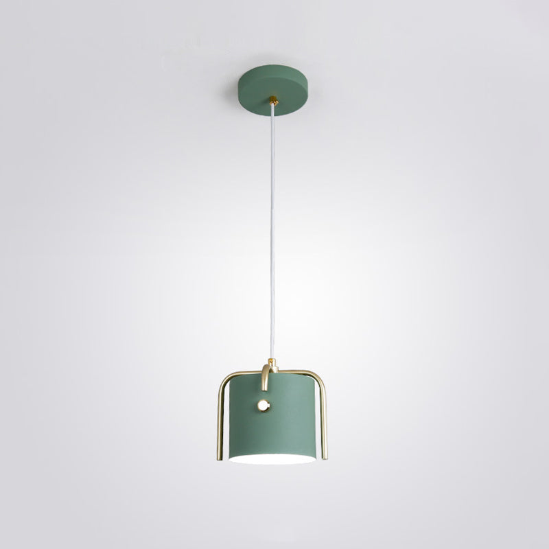 Bucket Shade Drop Pendant Modernist Metal 1 Head Dining Room Hanging Lamp Kit with Cross Top Green Clearhalo 'Ceiling Lights' 'Modern Pendants' 'Modern' 'Pendant Lights' 'Pendants' Lighting' 2011204