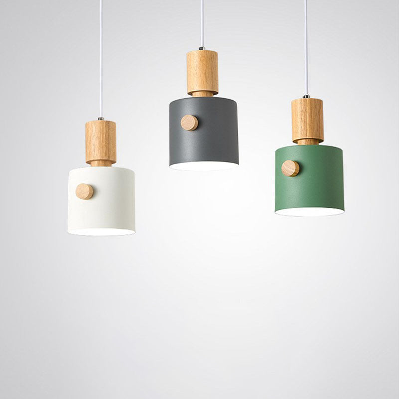 Modern Cylinder Pendant Light Kit Metal 1-Head Dining Room Ceiling Suspension Lamp with Wood Grip Clearhalo 'Ceiling Lights' 'Modern Pendants' 'Modern' 'Pendant Lights' 'Pendants' Lighting' 2011206