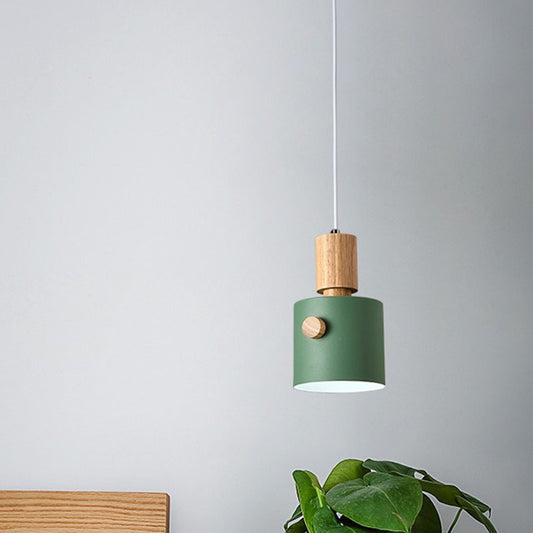 Modern Cylinder Pendant Light Kit Metal 1-Head Dining Room Ceiling Suspension Lamp with Wood Grip Green Clearhalo 'Ceiling Lights' 'Modern Pendants' 'Modern' 'Pendant Lights' 'Pendants' Lighting' 2011208