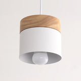 Metal Cylinder Pendant Lamp Simple 1-Bulb Down Lighting with Wood Top for Dining Room White Clearhalo 'Ceiling Lights' 'Modern Pendants' 'Modern' 'Pendant Lights' 'Pendants' Lighting' 2011213