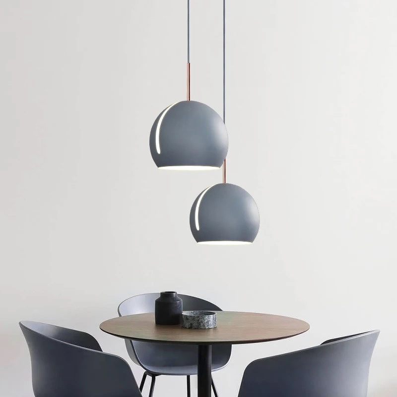1-Head Dining Room Pendant Light Kit Minimalist Hanging Lamp with Slit Globe Metal Shade Blue Clearhalo 'Ceiling Lights' 'Modern Pendants' 'Modern' 'Pendant Lights' 'Pendants' Lighting' 2011224
