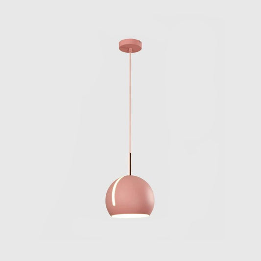 1-Head Dining Room Pendant Light Kit Minimalist Hanging Lamp with Slit Globe Metal Shade Pink Clearhalo 'Ceiling Lights' 'Modern Pendants' 'Modern' 'Pendant Lights' 'Pendants' Lighting' 2011228