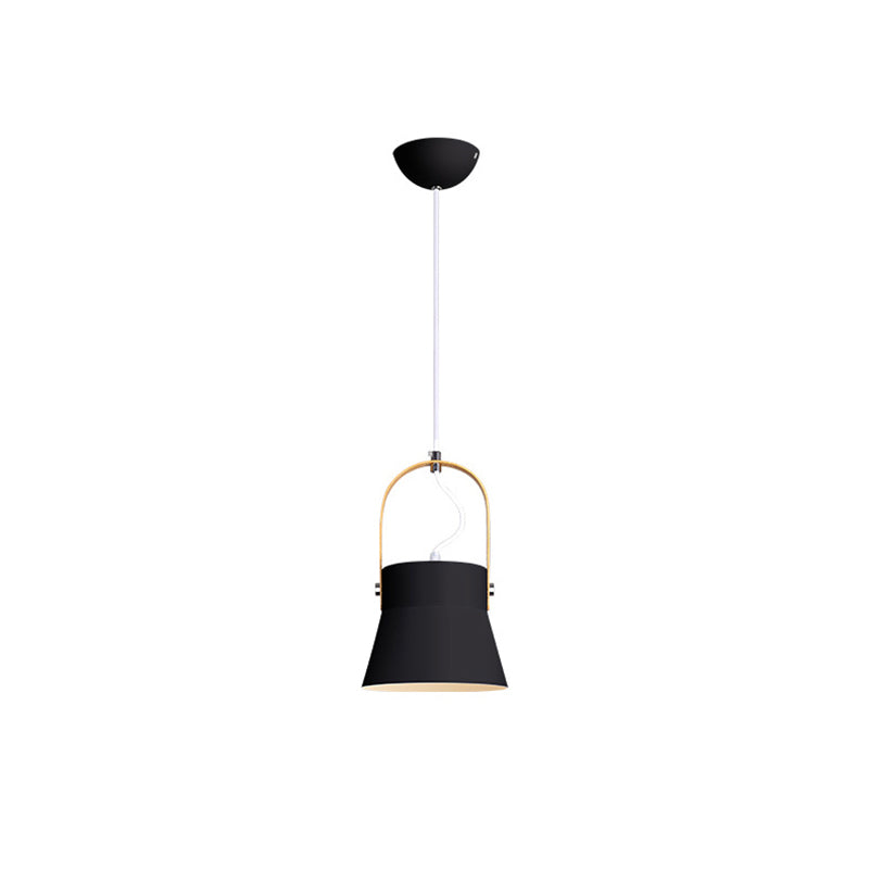 Barrel Dining Room Hanging Pendant Metal 1-Head Minimalistic Drop Lamp with Handle Black C Clearhalo 'Ceiling Lights' 'Modern Pendants' 'Modern' 'Pendant Lights' 'Pendants' Lighting' 2011241