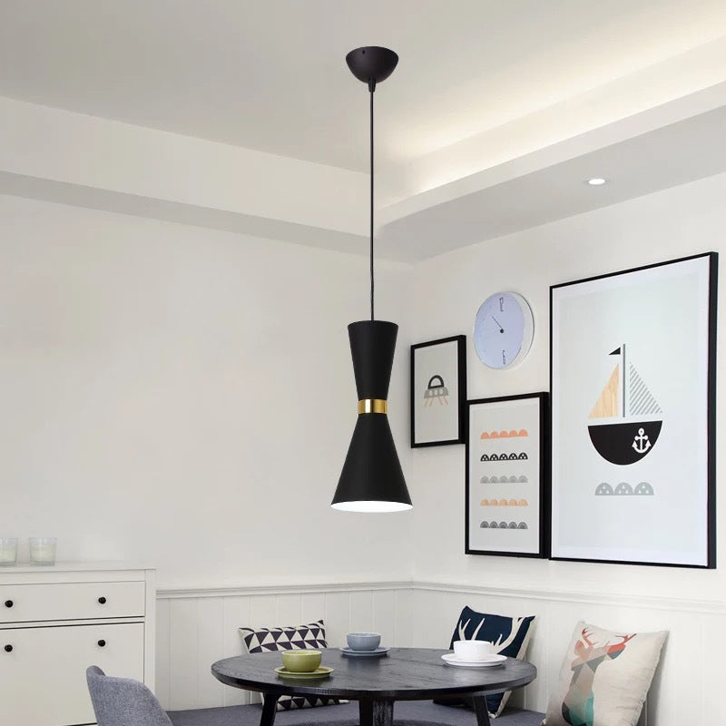 Modern Hourglass Ceiling Hang Fixture Metal 1-Light Dining Room Down Lighting Pendant Black Clearhalo 'Ceiling Lights' 'Modern Pendants' 'Modern' 'Pendant Lights' 'Pendants' Lighting' 2011250