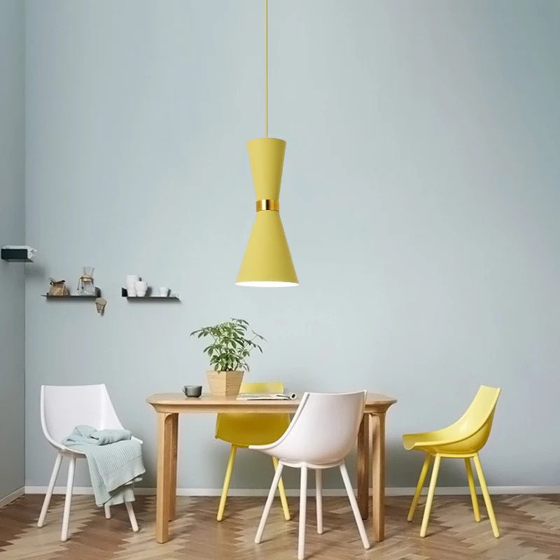 Modern Hourglass Ceiling Hang Fixture Metal 1-Light Dining Room Down Lighting Pendant Yellow Clearhalo 'Ceiling Lights' 'Modern Pendants' 'Modern' 'Pendant Lights' 'Pendants' Lighting' 2011253