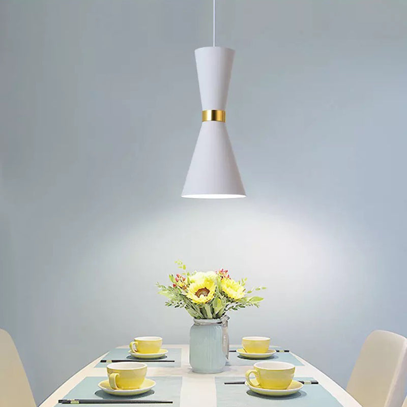 Modern Hourglass Ceiling Hang Fixture Metal 1-Light Dining Room Down Lighting Pendant White Clearhalo 'Ceiling Lights' 'Modern Pendants' 'Modern' 'Pendant Lights' 'Pendants' Lighting' 2011257