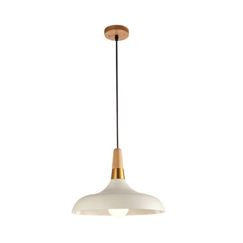 Metal Barn Pendant Light Fixture Modernity 1 Light Ceiling Suspension Lamp with Wood Grip White Clearhalo 'Ceiling Lights' 'Modern Pendants' 'Modern' 'Pendant Lights' 'Pendants' Lighting' 2011287