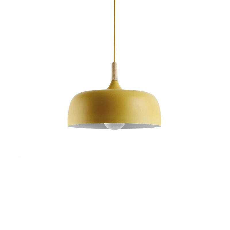 Geometry Dining Room Ceiling Lamp Metal 1 Bulb Contemporary Pendant Light Kit with Wood Cork Yellow Small Clearhalo 'Ceiling Lights' 'Modern Pendants' 'Modern' 'Pendant Lights' 'Pendants' Lighting' 2011297