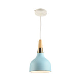 Metal Bowl Suspension Lamp Modernist 1 Head Blue Pendulum Light with Wood Top Blue Clearhalo 'Ceiling Lights' 'Modern Pendants' 'Modern' 'Pendant Lights' 'Pendants' Lighting' 2011321
