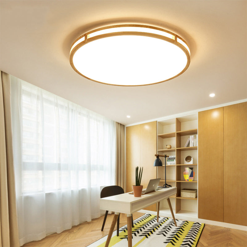 16"/19.5" Wide Round Ceiling Lamp Acrylic Simple Style Flush Ceiling Light in Wood for Dining Room Wood Clearhalo 'Ceiling Lights' 'Close To Ceiling Lights' 'Close to ceiling' 'Flush mount' Lighting' 201135