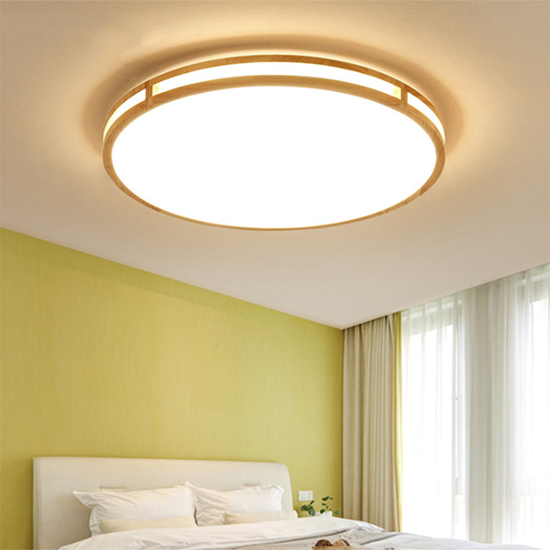 16"/19.5" Wide Round Ceiling Lamp Acrylic Simple Style Flush Ceiling Light in Wood for Dining Room Clearhalo 'Ceiling Lights' 'Close To Ceiling Lights' 'Close to ceiling' 'Flush mount' Lighting' 201136