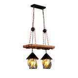 Nautical Lantern Ceiling Chandelier Clear Glass Pendant Light Kit with Leaf Pattern in Wood Wood A Clearhalo 'Cast Iron' 'Ceiling Lights' 'Chandeliers' 'Industrial Chandeliers' 'Industrial' 'Metal' 'Middle Century Chandeliers' 'Rustic Chandeliers' 'Tiffany' Lighting' 2011414