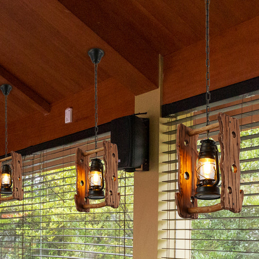Kerosene Restaurant Pendant Lamp Vintage Clear Glass 1 Head Black Hanging Ceiling Light with Wood Frame Black B Clearhalo 'Ceiling Lights' 'Industrial Pendants' 'Industrial' 'Middle Century Pendants' 'Pendant Lights' 'Pendants' 'Tiffany' Lighting' 2011457