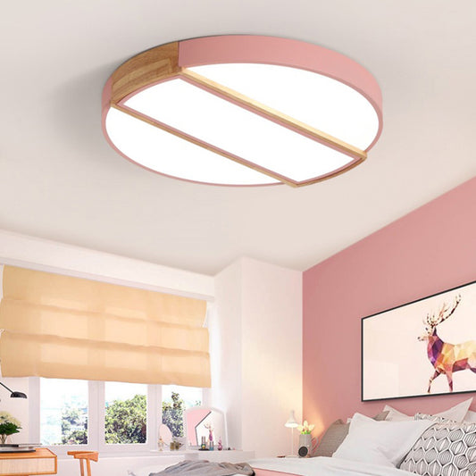 Macaron Style Round Flush Mount Light Acrylic LED Integrated Ceiling Light in Grey/White/Pink/Green for Living Room Pink Clearhalo 'Ceiling Lights' 'Close To Ceiling Lights' 'Close to ceiling' 'Flush mount' Lighting' 201147