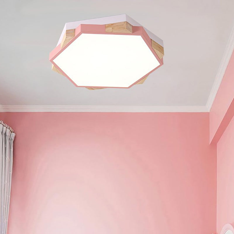 Nordic Style Hexagon Flush Mount Light Acrylic Ceiling Lamp for Study Room Pink Clearhalo 'Ceiling Lights' 'Close To Ceiling Lights' 'Close to ceiling' 'Flush mount' Lighting' 201155