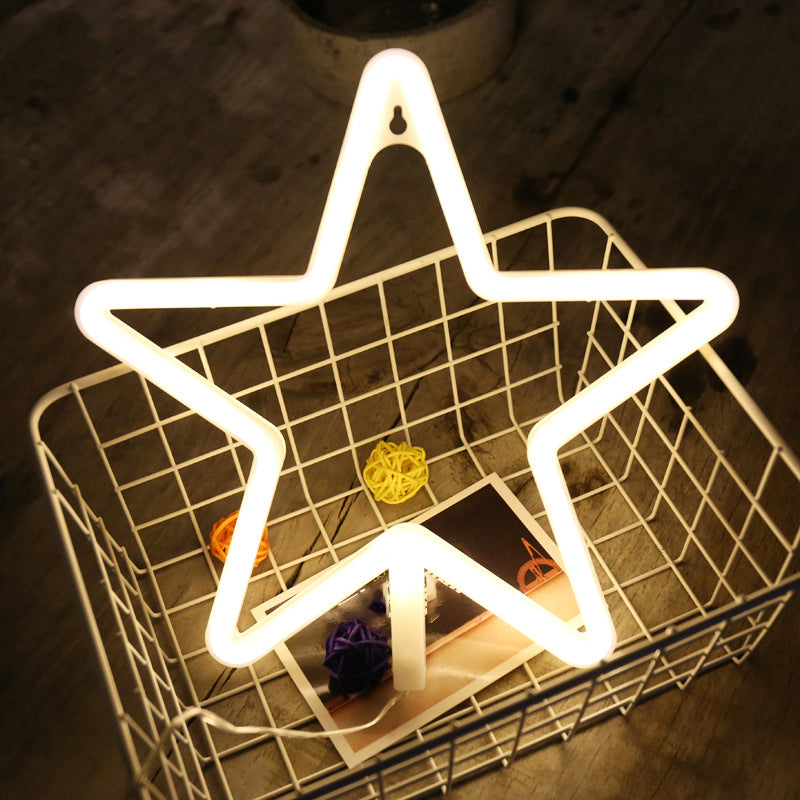 Star Frame Plastic Wall Night Light Cartoon LED White Nightstand Lamp for Decoration Clearhalo 'Night Lights' 'Wall Lights' Lighting' 2011555