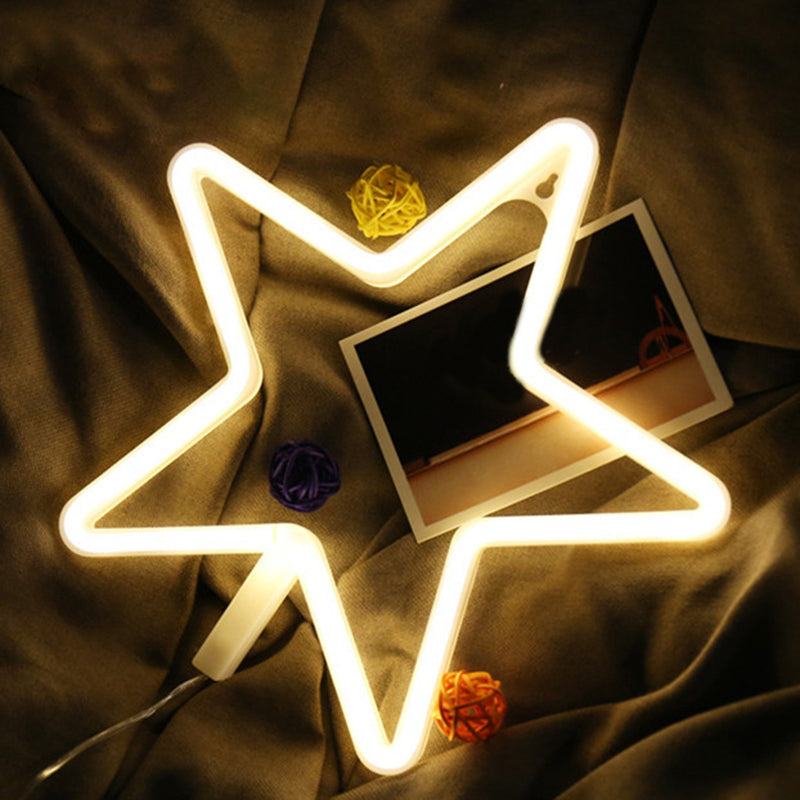 Star Frame Plastic Wall Night Light Cartoon LED White Nightstand Lamp for Decoration Clearhalo 'Night Lights' 'Wall Lights' Lighting' 2011557