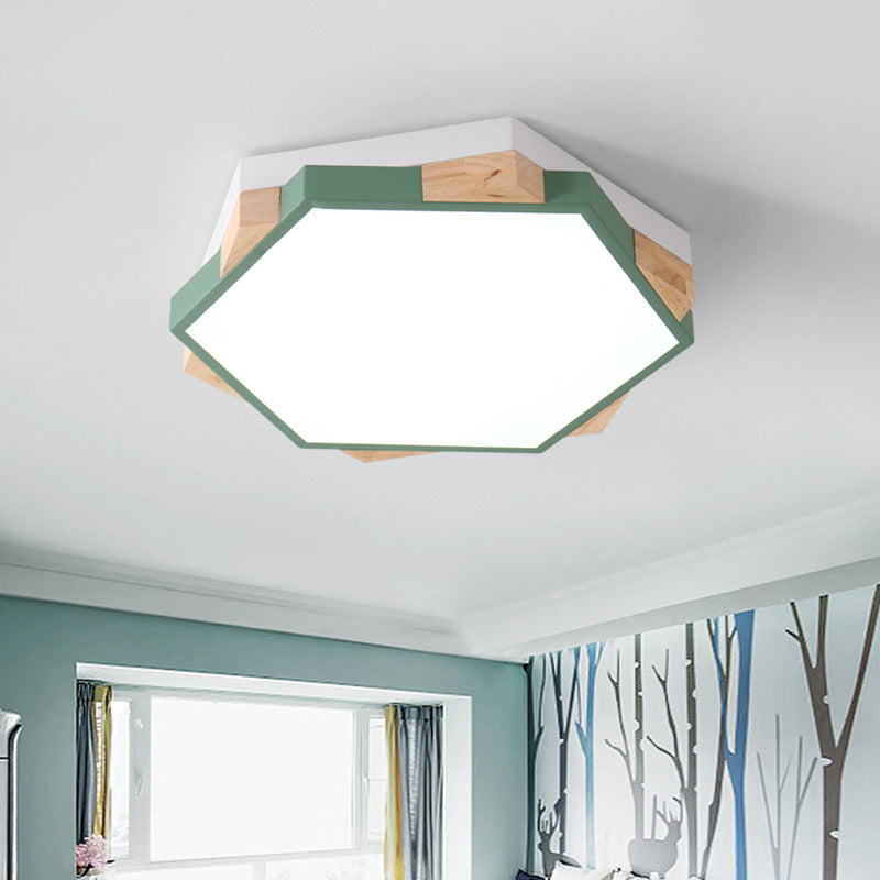 Nordic Style Hexagon Flush Mount Light Acrylic Ceiling Lamp for Study Room Green Clearhalo 'Ceiling Lights' 'Close To Ceiling Lights' 'Close to ceiling' 'Flush mount' Lighting' 201157