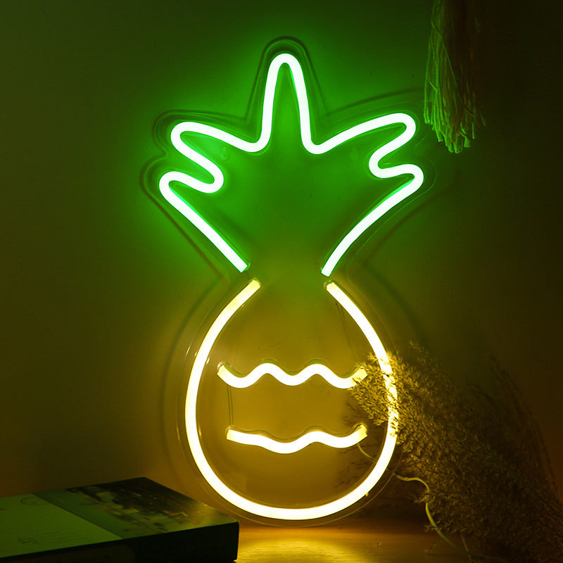 Cartoon Pineapple Mini Nightstand Lighting Plastic LED Bedroom Night Light in White White Clearhalo 'Night Lights' 'Wall Lights' Lighting' 2011579