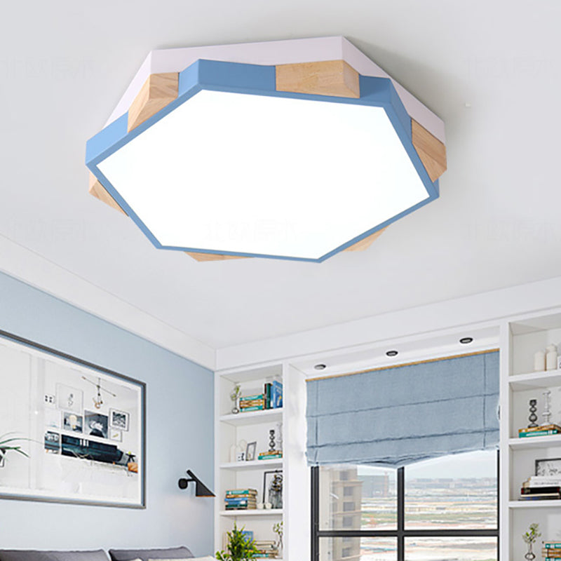 Nordic Style Hexagon Flush Mount Light Acrylic Ceiling Lamp for Study Room Blue Clearhalo 'Ceiling Lights' 'Close To Ceiling Lights' 'Close to ceiling' 'Flush mount' Lighting' 201159