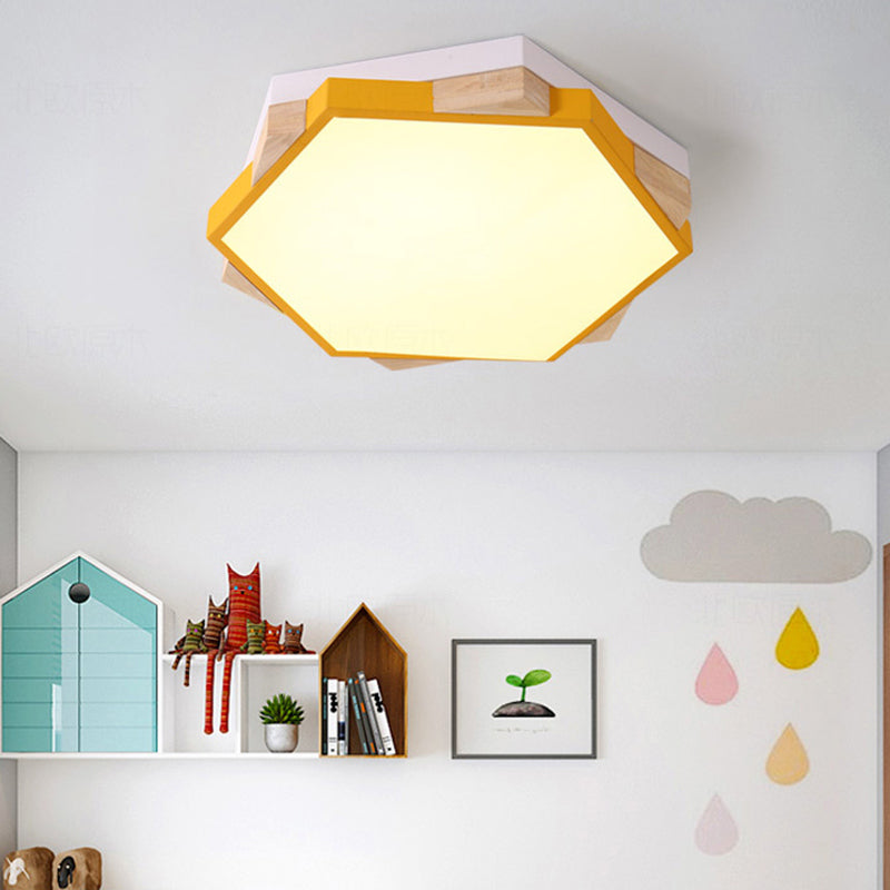 Nordic Style Hexagon Flush Mount Light Acrylic Ceiling Lamp for Study Room Yellow Clearhalo 'Ceiling Lights' 'Close To Ceiling Lights' 'Close to ceiling' 'Flush mount' Lighting' 201161