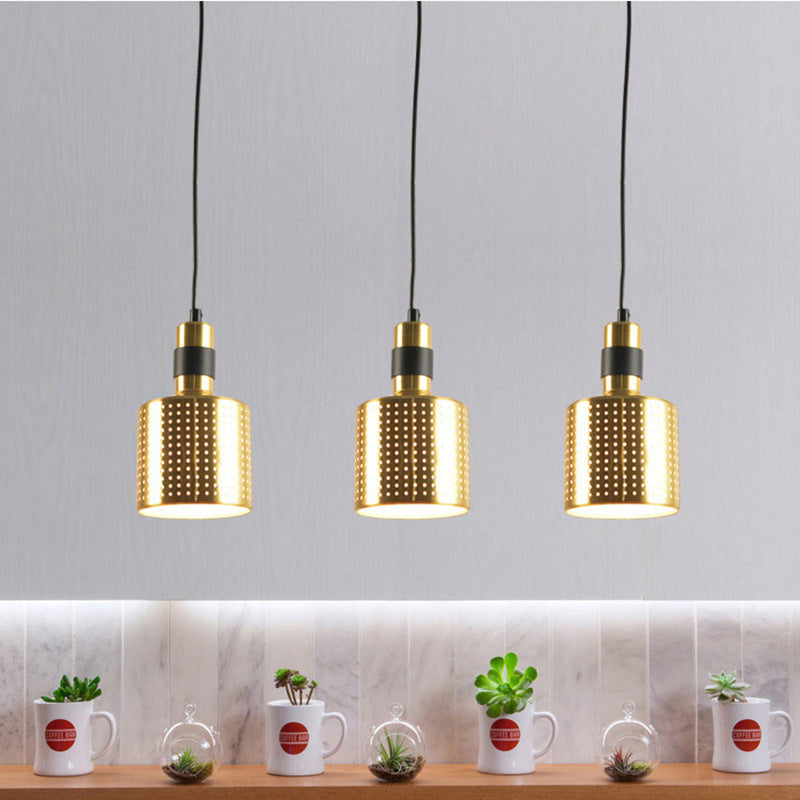 Simplicity Punched Bottle Multi Pendant Metal 3 Lights Dining Room Hanging Lamp Kit in Brass Brass Linear Clearhalo 'Ceiling Lights' 'Modern Pendants' 'Modern' 'Pendant Lights' 'Pendants' Lighting' 2011631