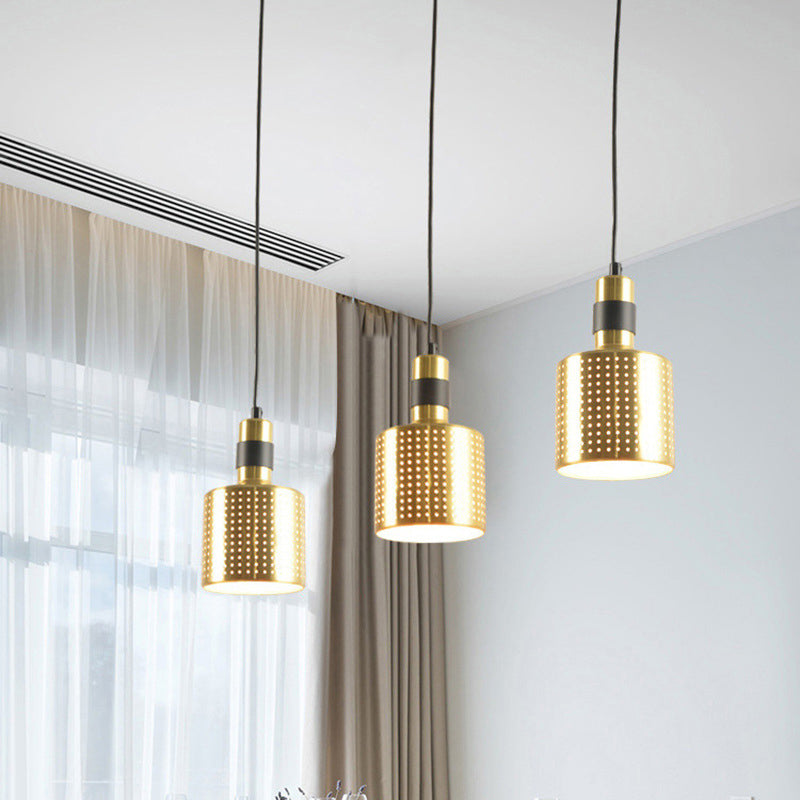 Simplicity Punched Bottle Multi Pendant Metal 3 Lights Dining Room Hanging Lamp Kit in Brass Clearhalo 'Ceiling Lights' 'Modern Pendants' 'Modern' 'Pendant Lights' 'Pendants' Lighting' 2011632