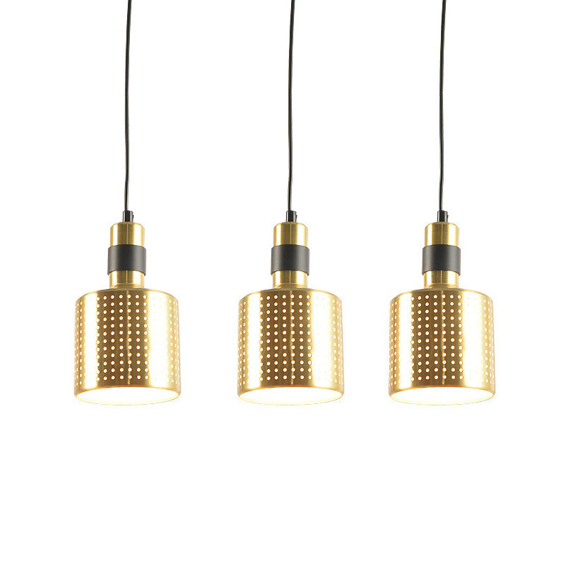 Simplicity Punched Bottle Multi Pendant Metal 3 Lights Dining Room Hanging Lamp Kit in Brass Clearhalo 'Ceiling Lights' 'Modern Pendants' 'Modern' 'Pendant Lights' 'Pendants' Lighting' 2011633