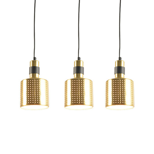 Simplicity Punched Bottle Multi Pendant Metal 3 Lights Dining Room Hanging Lamp Kit in Brass Clearhalo 'Ceiling Lights' 'Modern Pendants' 'Modern' 'Pendant Lights' 'Pendants' Lighting' 2011633