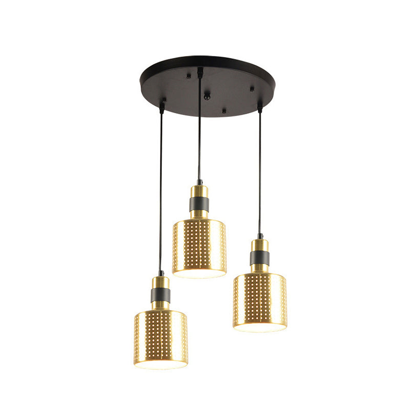 Simplicity Punched Bottle Multi Pendant Metal 3 Lights Dining Room Hanging Lamp Kit in Brass Brass Round Clearhalo 'Ceiling Lights' 'Modern Pendants' 'Modern' 'Pendant Lights' 'Pendants' Lighting' 2011634