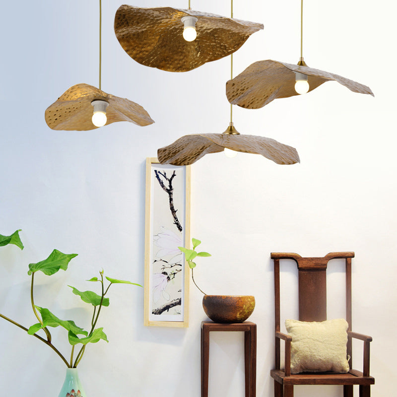 Hammered Lotus Leaf Metal Pendant Lamp Minimal 1 Light Brass Hanging Ceiling Light for Dining Room Brass Clearhalo 'Ceiling Lights' 'Modern Pendants' 'Modern' 'Pendant Lights' 'Pendants' Lighting' 2011642