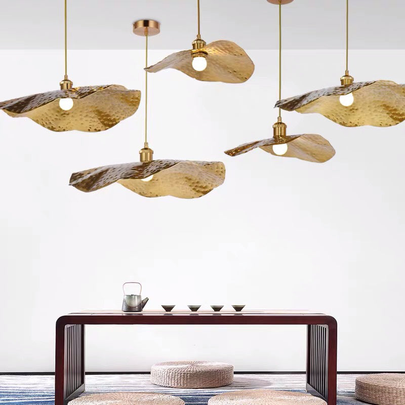 Hammered Lotus Leaf Metal Pendant Lamp Minimal 1 Light Brass Hanging Ceiling Light for Dining Room Clearhalo 'Ceiling Lights' 'Modern Pendants' 'Modern' 'Pendant Lights' 'Pendants' Lighting' 2011643