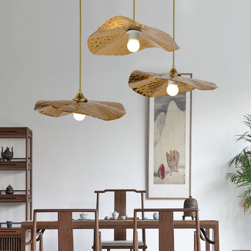 Hammered Lotus Leaf Metal Pendant Lamp Minimal 1 Light Brass Hanging Ceiling Light for Dining Room Clearhalo 'Ceiling Lights' 'Modern Pendants' 'Modern' 'Pendant Lights' 'Pendants' Lighting' 2011644