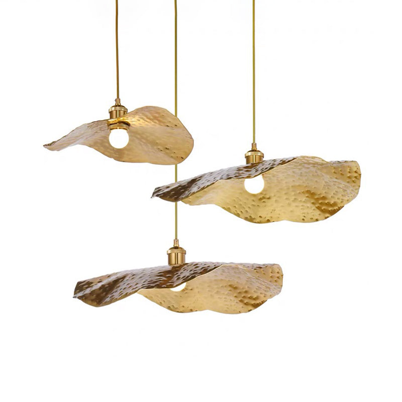 Hammered Lotus Leaf Metal Pendant Lamp Minimal 1 Light Brass Hanging Ceiling Light for Dining Room Clearhalo 'Ceiling Lights' 'Modern Pendants' 'Modern' 'Pendant Lights' 'Pendants' Lighting' 2011646