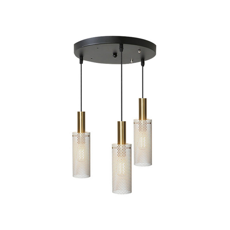 Cylinder Metal Cluster Pendant Light Simplicity Suspension Lighting with Hollow-out Design for Dining Room 3 White Clearhalo 'Ceiling Lights' 'Modern Pendants' 'Modern' 'Pendant Lights' 'Pendants' Lighting' 2011660